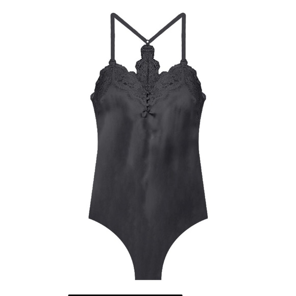 Boutique Brand Black Lace Neckline Sleeveless Satin 3 Button Placket Bodysuit - Picture 8 of 11